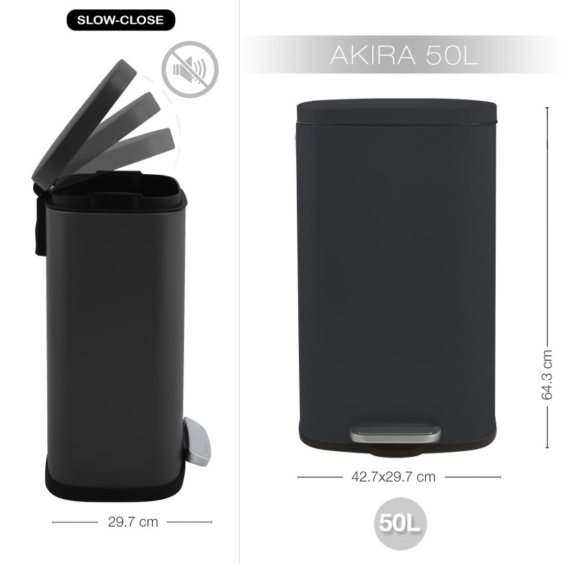 Spirella Poubelle à Pédale De Cuisine Grande Capacité Acier AKIRA 50L Noir Mat Spirella