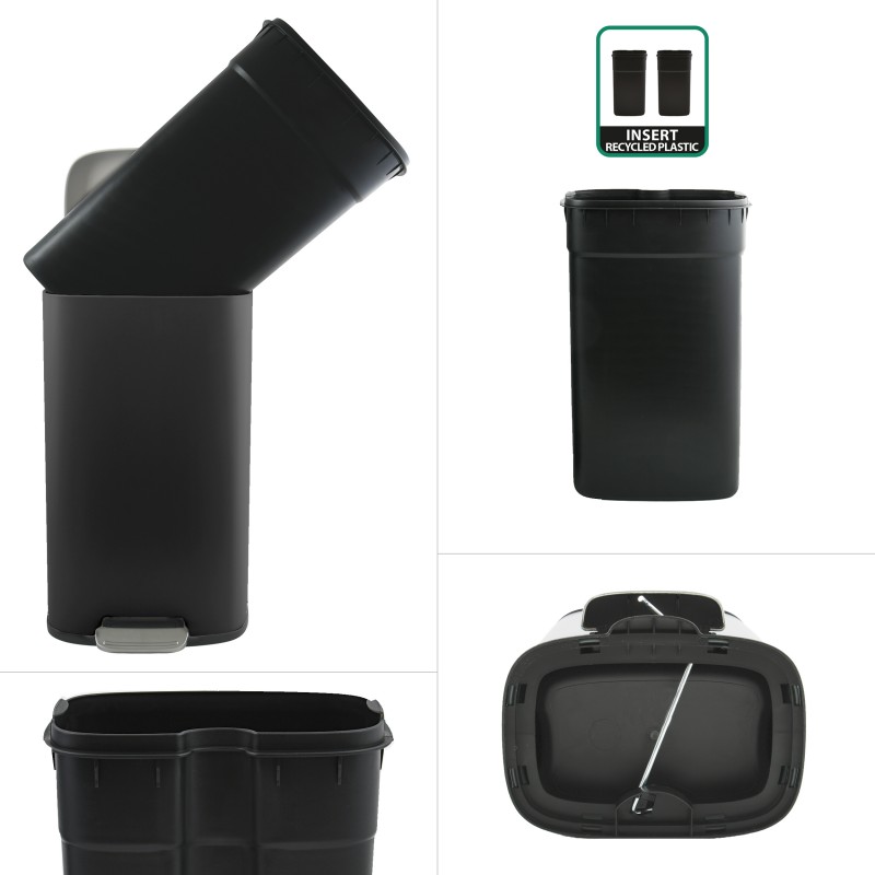 Spirella Poubelle à Pédale De Cuisine Grande Capacité Acier AKIRA 50L Noir Mat Spirella