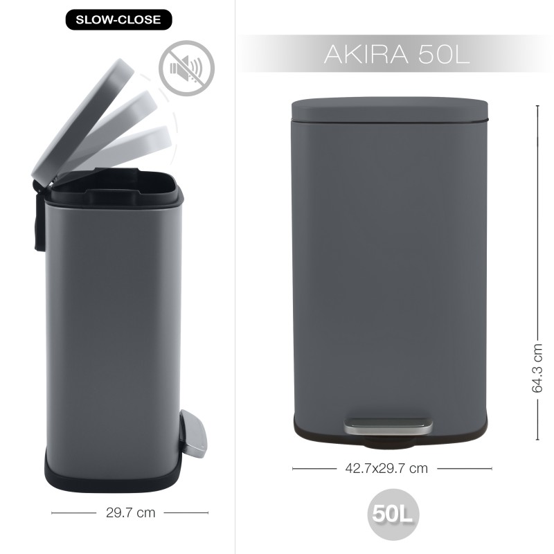 Spirella Poubelle à Pédale De Cuisine Grande Capacité Acier AKIRA 50L Gris Mat Spirella