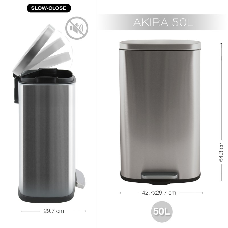 Spirella Poubelle à Pédale De Cuisine Grande Capacité Inox AKIRA 50L Brossé Spirella
