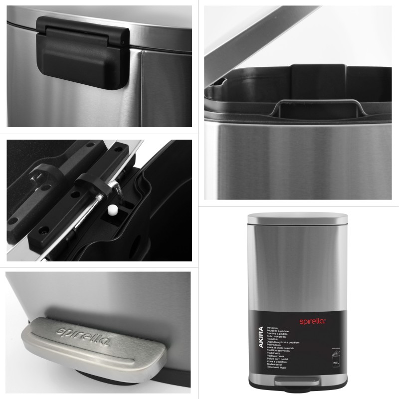 Spirella Poubelle à Pédale De Cuisine Grande Capacité Inox AKIRA 50L Brossé Spirella