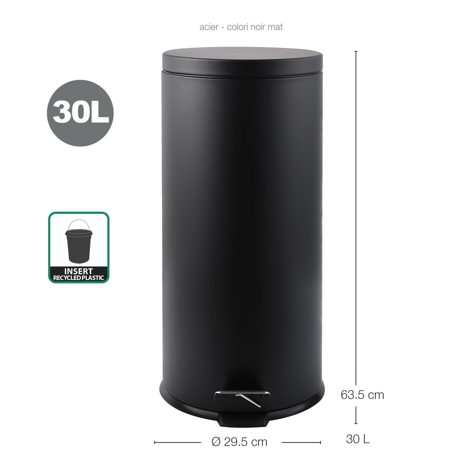 Spirella Poubelle à Pédale De Cuisine Inox 30L Noir Mat MSV