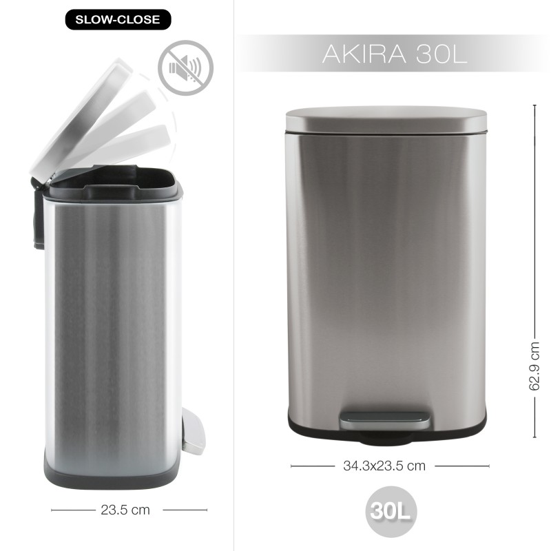 Spirella Poubelle à Pédale De Cuisine Inox AKIRA 30L Brossé Spirella