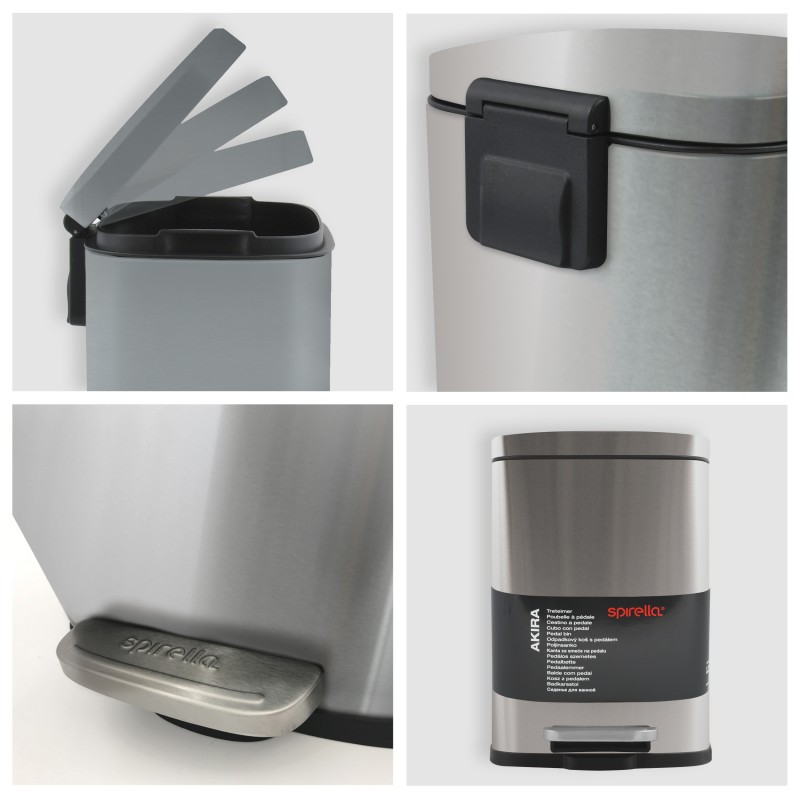 Spirella Poubelle à  Pédale Inox AKIRA 5L Brossé Spirella