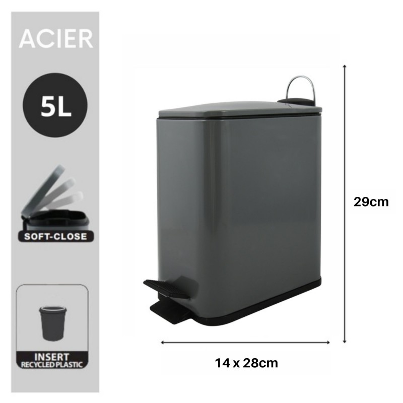 Spirella Poubelle à  Pédale Inox ERIK 5L Gris Mat Spirella