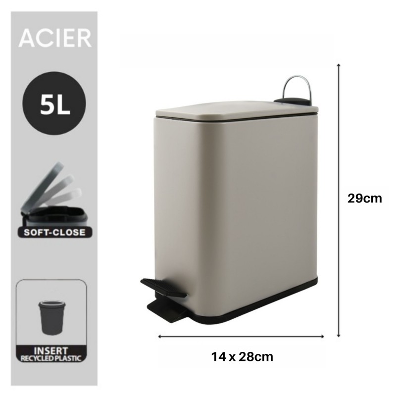 Spirella Poubelle à  Pédale Inox ERIK 5L Taupe Mat Spirella