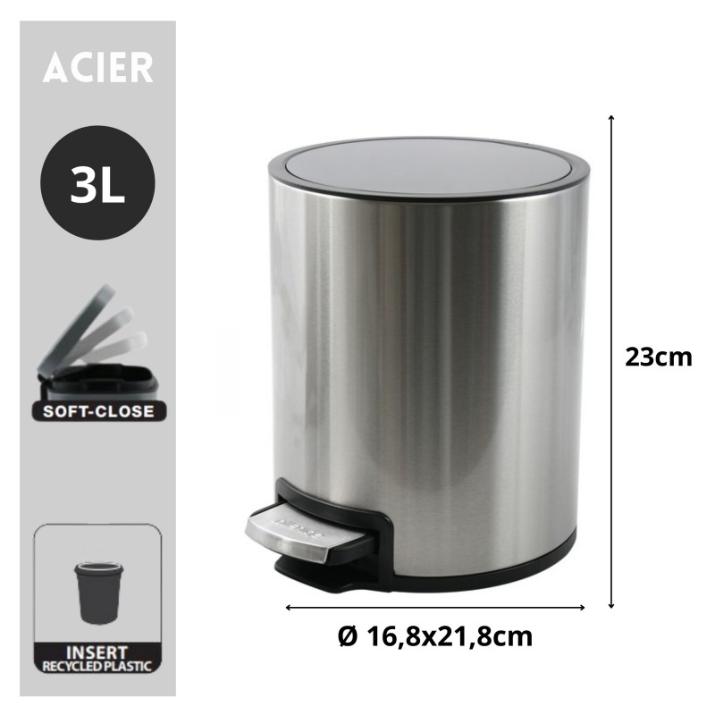 Spirella Poubelle à  Pédale Inox RIKU 3L Brossé Spirella