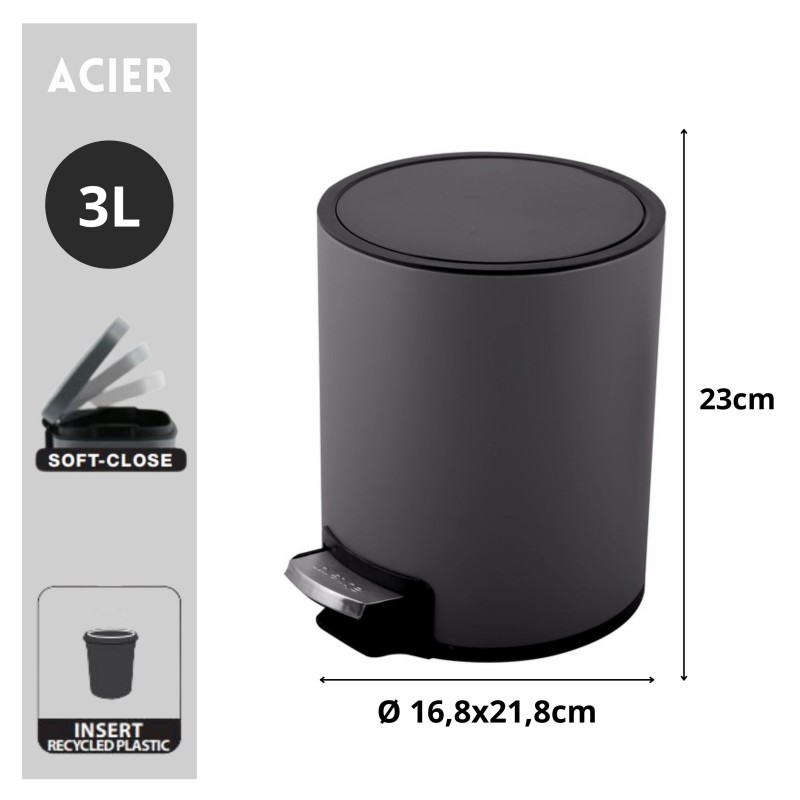 Spirella Poubelle à  Pédale Inox RIKU 3L Gris Mat Spirella