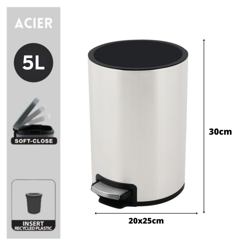 Spirella Poubelle à  Pédale Inox RIKU 5L Blanc Mat Spirella
