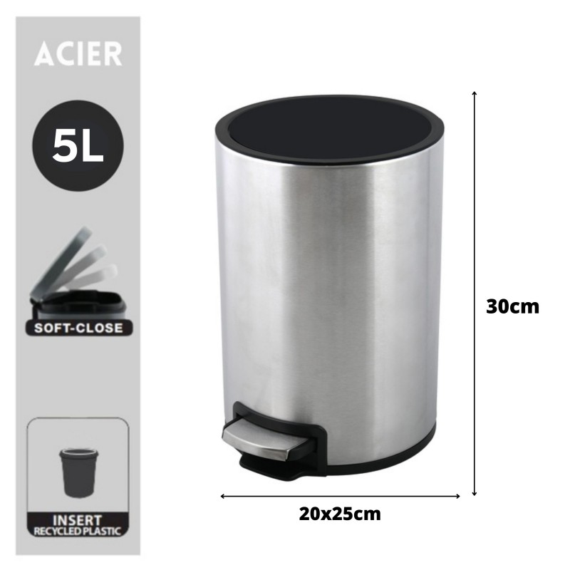 Spirella Poubelle à  Pédale Inox RIKU 5L Brossé Spirella