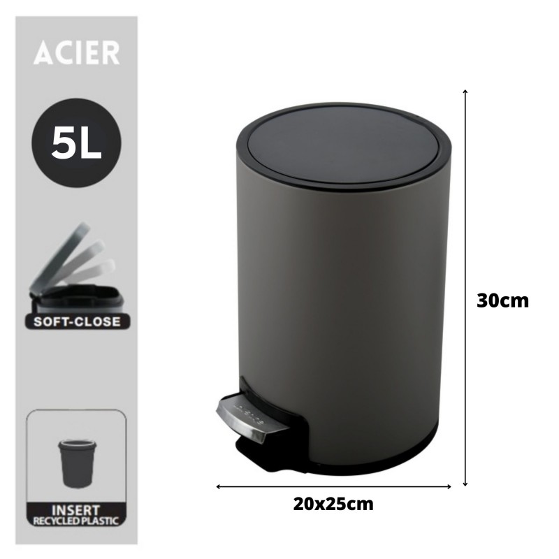 Spirella Poubelle à  Pédale Inox RIKU 5L Gris Mat Spirella