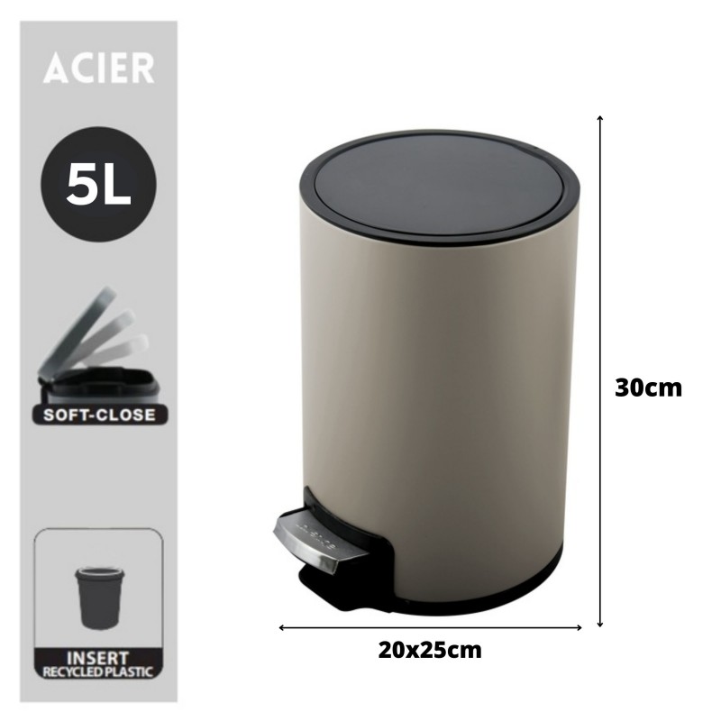 Spirella Poubelle à  Pédale Inox RIKU 5L Taupe Mat Spirella