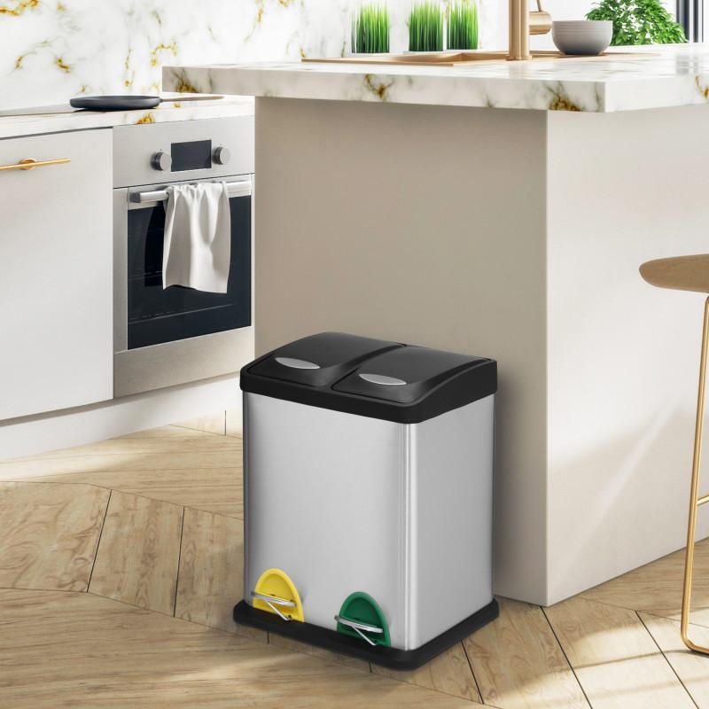 Spirella Poubelle à  Pédale Tri Sélectif Inox 2 Bacs 8L MSV