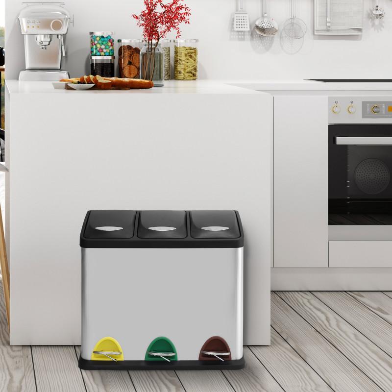 Spirella Poubelle à  Pédale Tri Sélectif Inox 3 Bacs 8Lx3 MSV