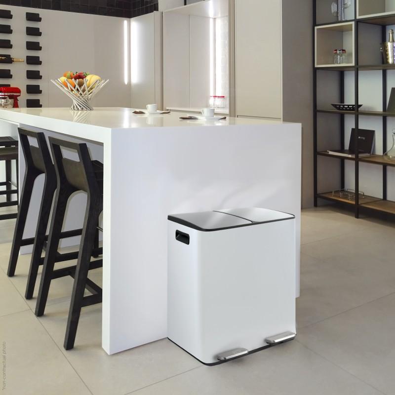 Spirella Poubelle Tri Sélectif ALIYA 40L (2x20L) Acier Blanc Mat Spirella
