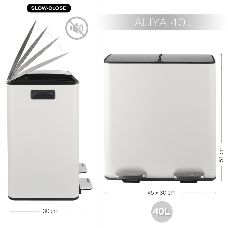 Spirella Poubelle Tri Sélectif ALIYA 40L (2x20L) Acier Blanc Mat Spirella