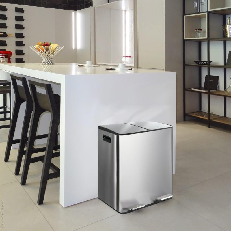 Spirella Poubelle Tri Sélectif ALIYA 40L (2x20L) Acier Brossé Spirella