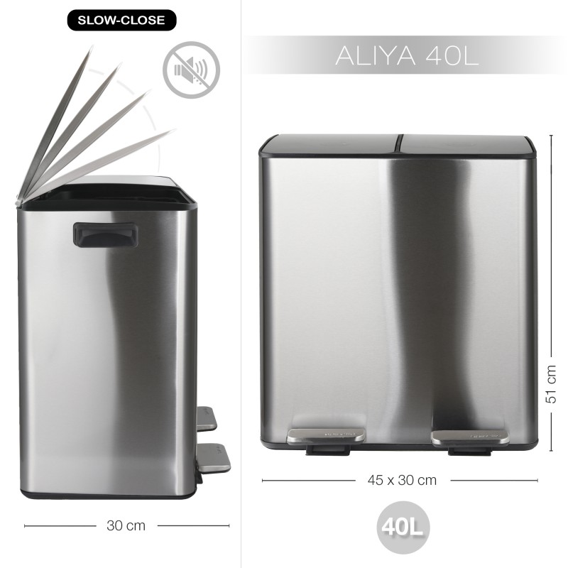 Spirella Poubelle Tri Sélectif ALIYA 40L (2x20L) Acier Brossé Spirella