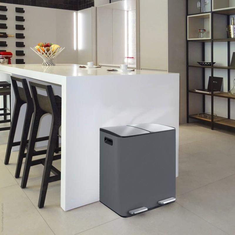 Spirella Poubelle Tri Sélectif ALIYA 40L (2x20L) Acier Gris Mat Spirellaa