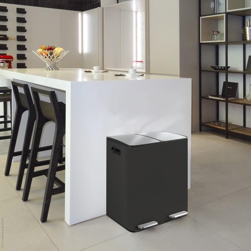 Spirella Poubelle Tri Sélectif ALIYA 40L (2x20L) Acier Noir Mat Spirella