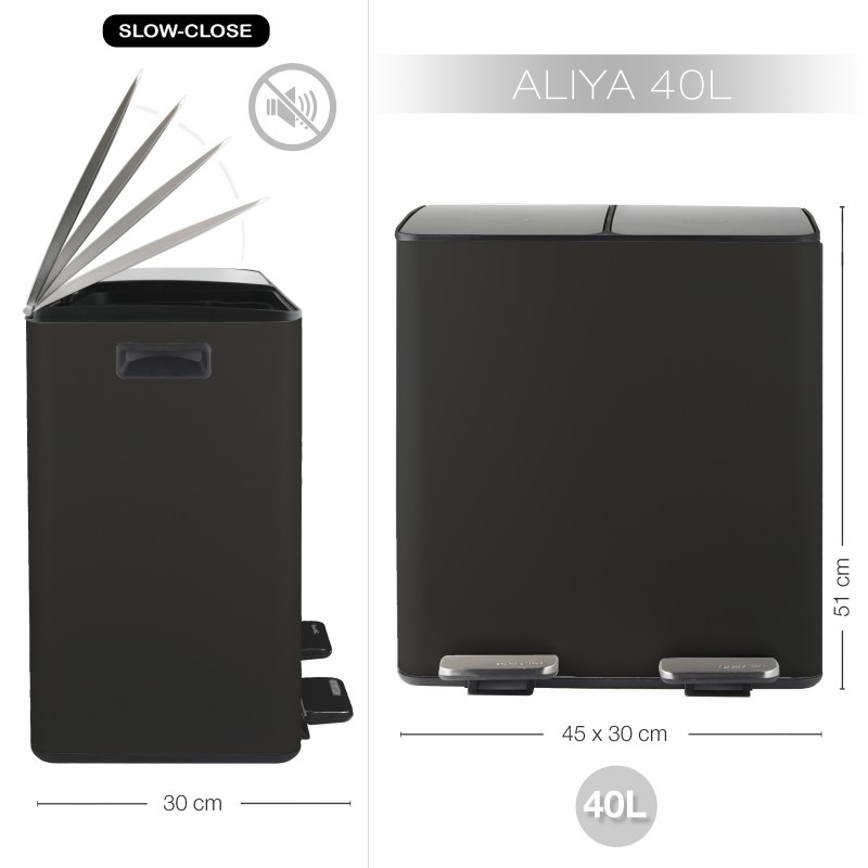 Spirella Poubelle Tri Sélectif ALIYA 40L (2x20L) Acier Noir Mat Spirella