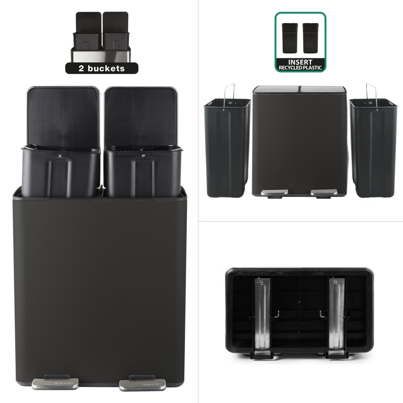 Spirella Poubelle Tri Sélectif ALIYA 40L (2x20L) Acier Noir Mat Spirella