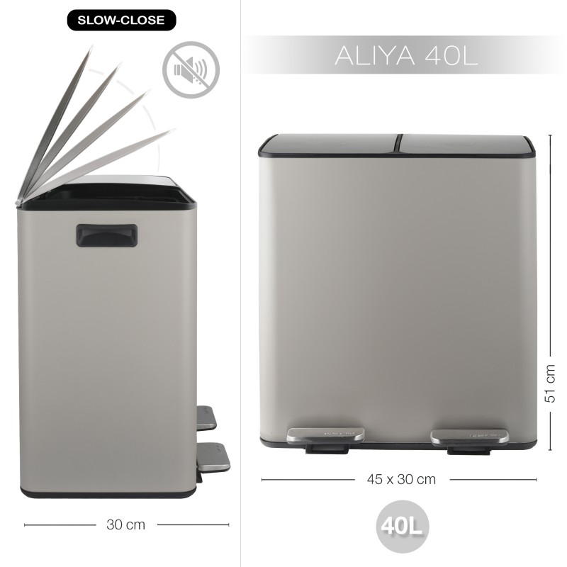 Spirella Poubelle Tri Sélectif ALIYA 40L (2x20L) Acier Taupe Mat Spirella
