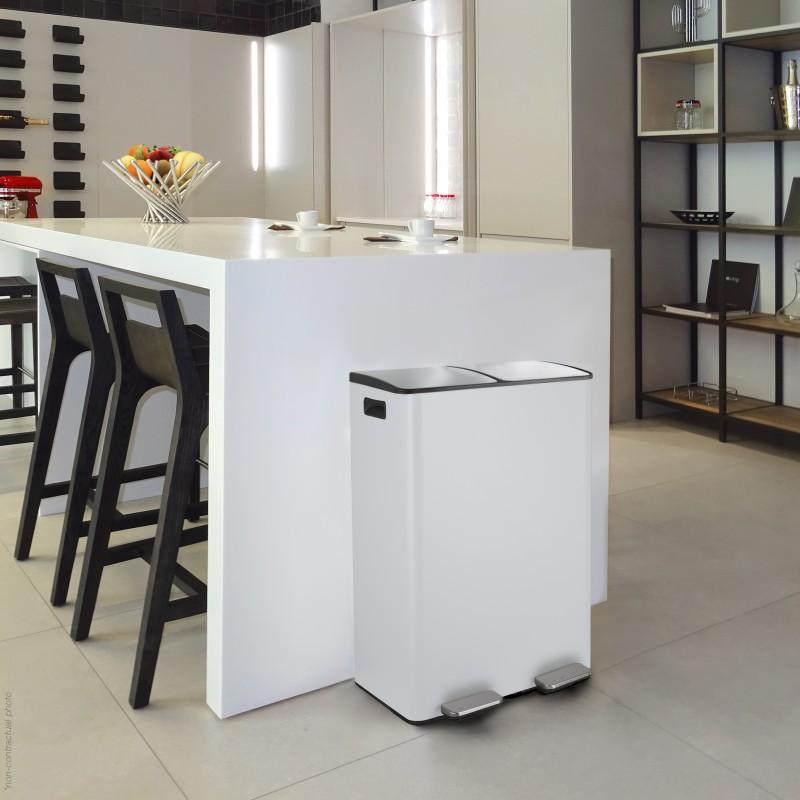 Spirella Poubelle Tri Sélectif ALIYA 60L (2x30L) Acier Blanc Mat Spirella