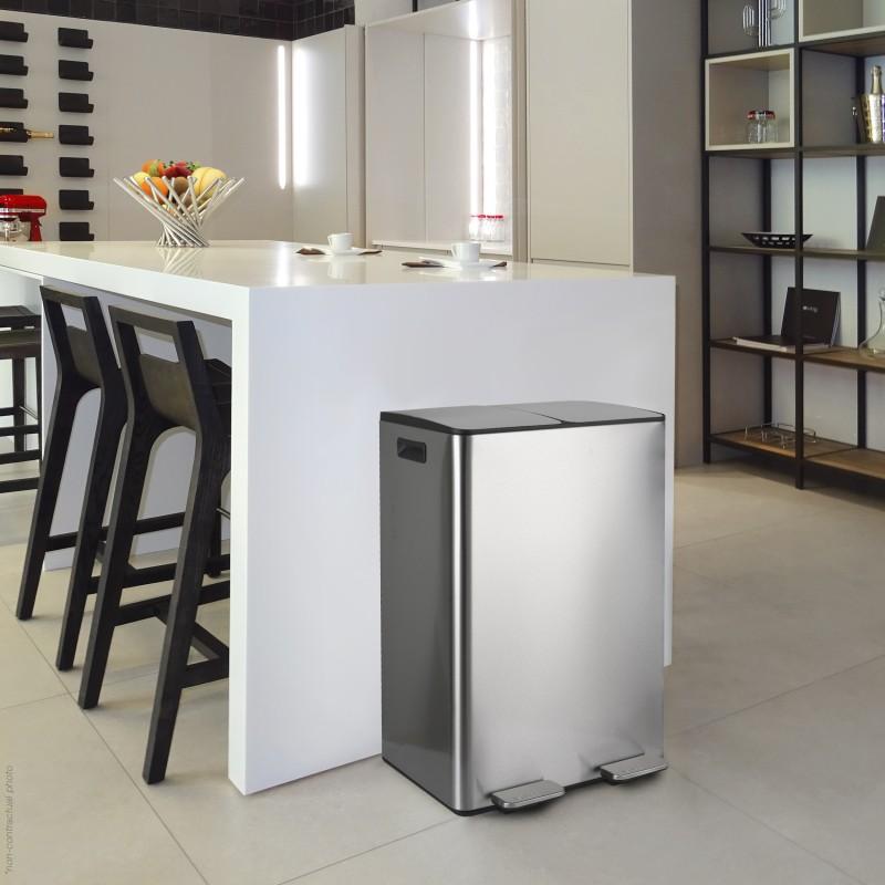 Spirella Poubelle Tri Sélectif ALIYA 60L (2x30L) Acier Brossé Spirella