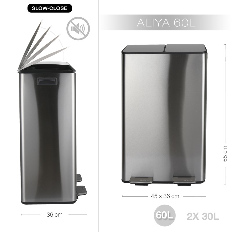 Spirella Poubelle Tri Sélectif ALIYA 60L (2x30L) Acier Brossé Spirella