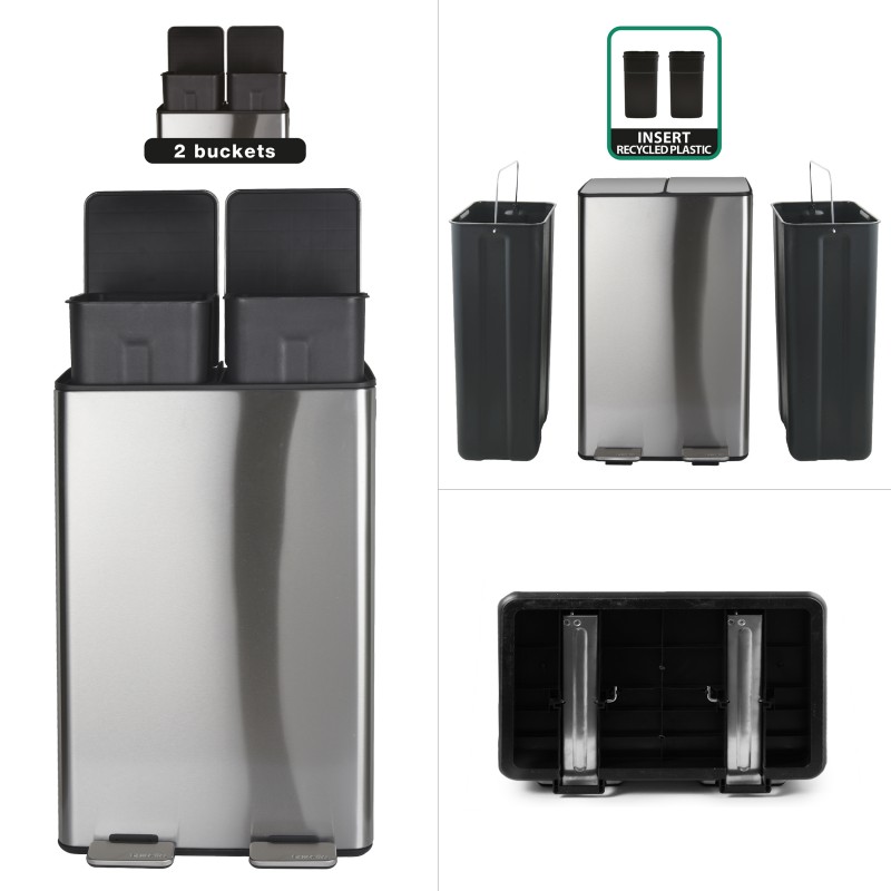 Spirella Poubelle Tri Sélectif ALIYA 60L (2x30L) Acier Brossé Spirella