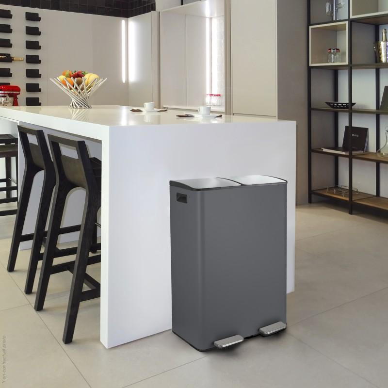 Spirella Poubelle Tri Sélectif ALIYA 60L (2x30L) Acier Gris Mat Spirella