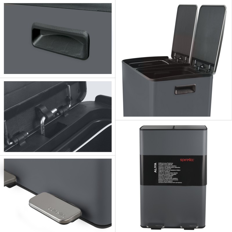 Spirella Poubelle Tri Sélectif ALIYA 60L (2x30L) Acier Gris Mat Spirella