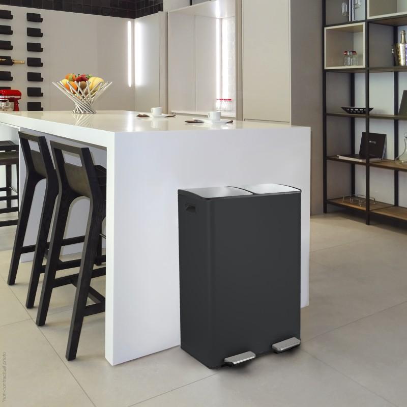 Spirella Poubelle Tri Sélectif ALIYA 60L (2x30L) Acier Noir Mat Spirella