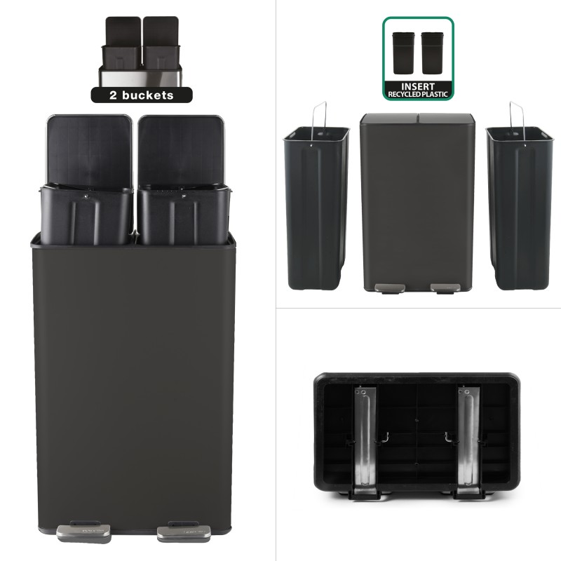 Spirella Poubelle Tri Sélectif ALIYA 60L (2x30L) Acier Noir Mat Spirella
