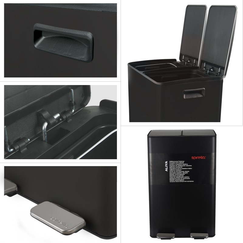 Spirella Poubelle Tri Sélectif ALIYA 60L (2x30L) Acier Noir Mat Spirella