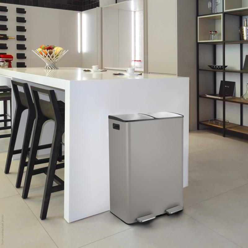 Spirella Poubelle Tri Sélectif ALIYA 60L (2x30L) Acier Taupe Mat Spirella