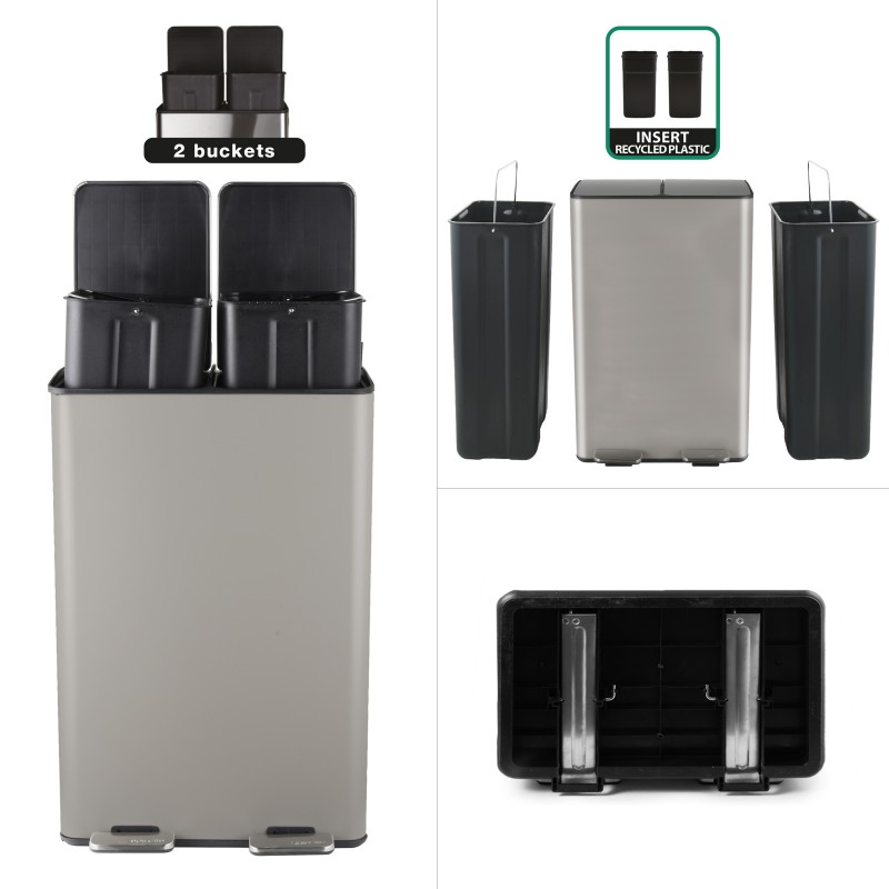 Spirella Poubelle Tri Sélectif ALIYA 60L (2x30L) Acier Taupe Mat Spirella
