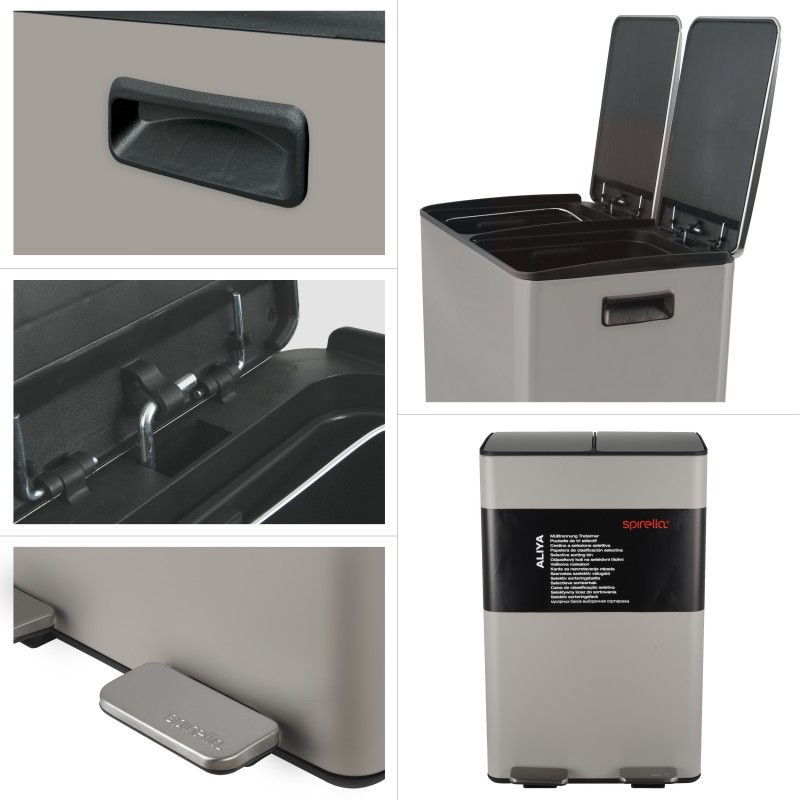 Spirella Poubelle Tri Sélectif ALIYA 60L (2x30L) Acier Taupe Mat Spirella