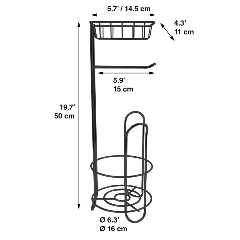 Spirella Réserve Porte Rouleaux & Support Téléphone Sur Pied Acier LILO Noir Mat MSV