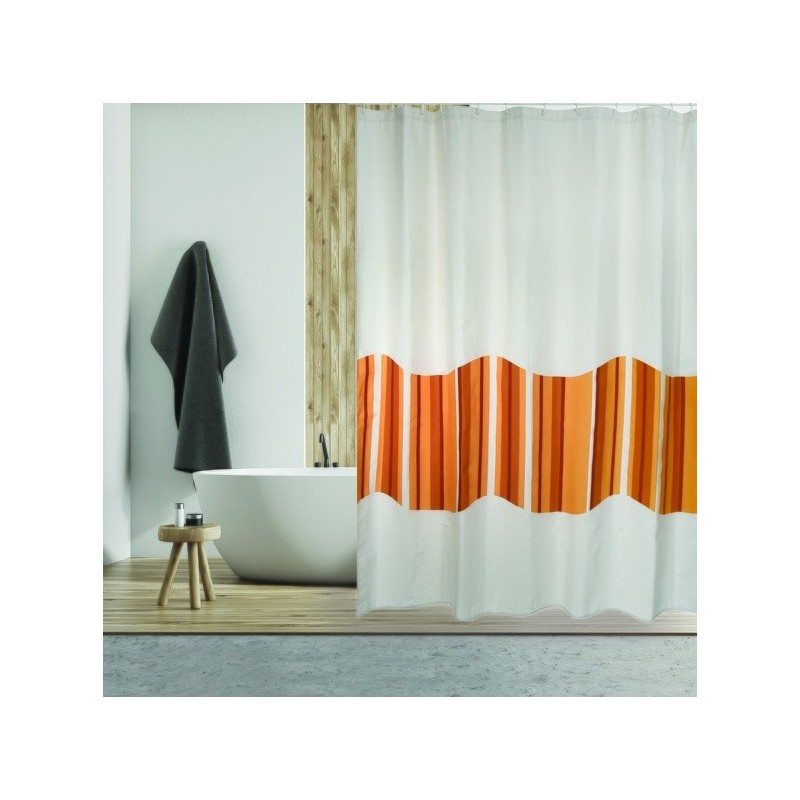 spirella Rideau de douche Coton & Polyester TIERA 180x200cm QUALITà PREMIUM Beige & Orange - Anneaux inclus MSV