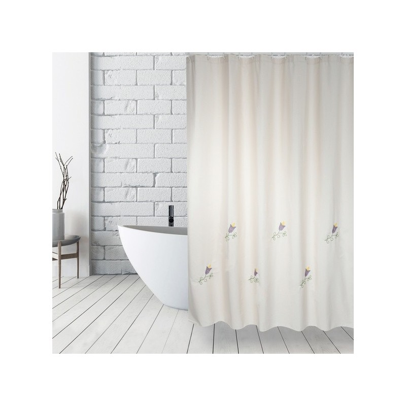 spirella Rideau de douche Coton & Polyester TULIP 180x200cm QUALITE PREMIUM Beige - Anneaux inclus MSV