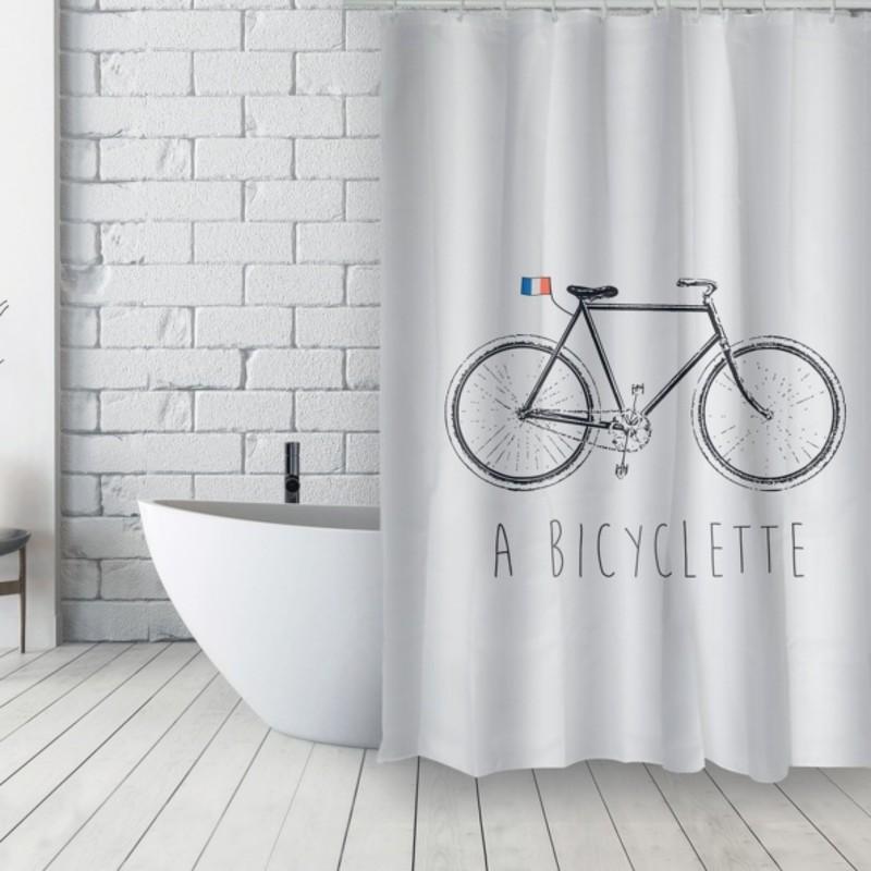 spirella Rideau de douche Français Polyester 180x200cm BICYCLETTE Bleu & Blanc MSV