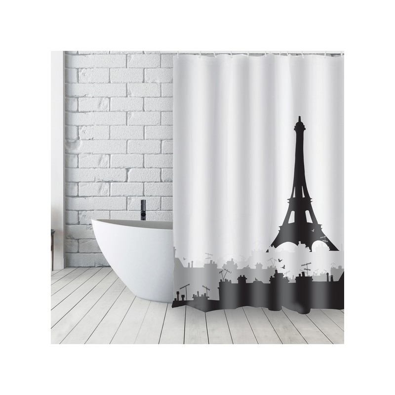 spirella Rideau de douche Français Polyester 180x200cm TOITS PARISIENS Noir & Blanc MSV
