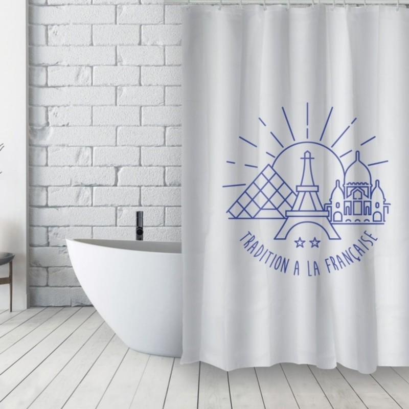spirella Rideau de douche Français Polyester 180x200cm TRADITION Bleu & Blanc MSV