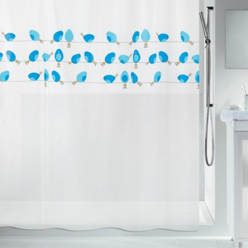 spirella Rideau de douche PEVA BIRDY 180x200cm Bleu & Blanc Spirella