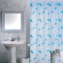 Spirella Rideau De Douche Plastique PVA 180x200cm Motif Dauphins Bleu & Blanc - Anneaux Inclus MSV