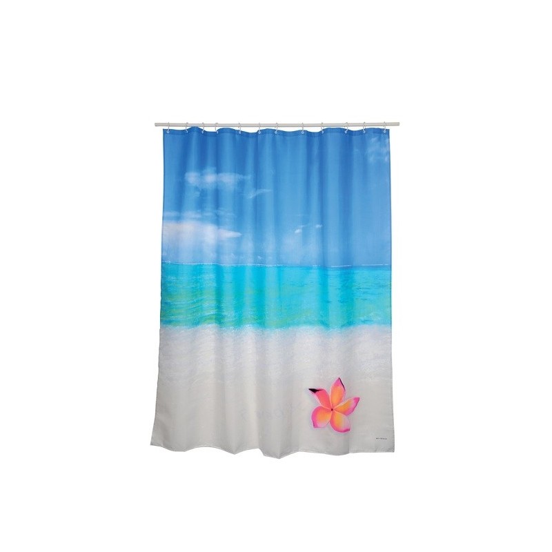 Spirella Rideau De Douche Polyester 180x200cm Motif Paradise Bleu & Blanc -Anneaux Inclus MSV