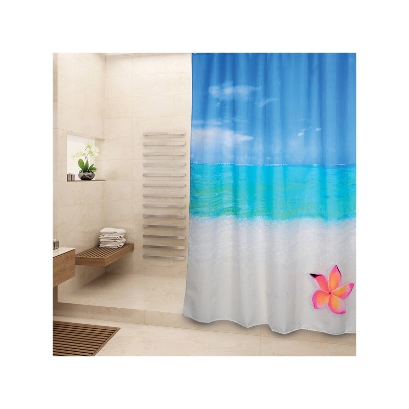spirella Rideau de douche Polyester 180x200cm Motif Paradise Bleu & Blanc -Anneaux inclus MSV