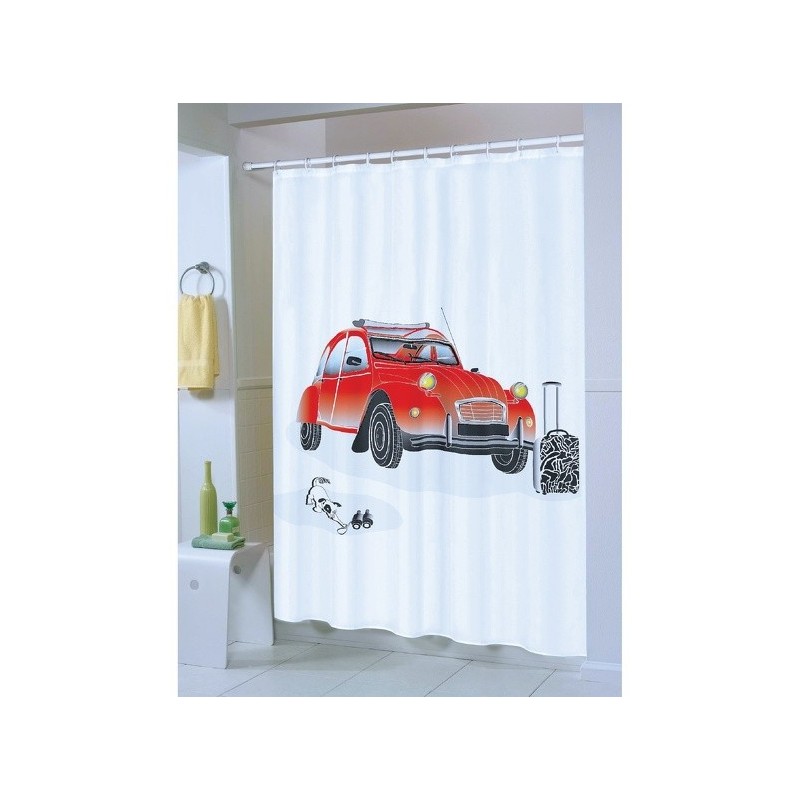 spirella Rideau de douche Polyester 2 CV 180x200cm Rouge & Blanc - Anneaux inclus MSV